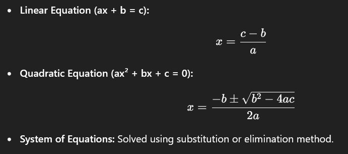 Algebra Calculator - Formula Used